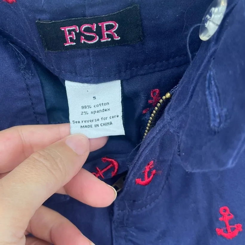 FSR Blue Anchor Embroidered Womens Shorts Sz 5 Nautical Preppy Coastal Summer - Image 9