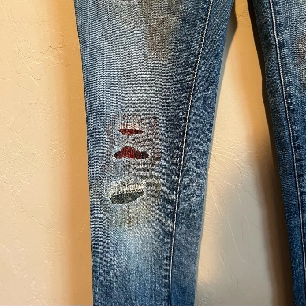 AEO‎ Distressed Patched Colorful Factory Stitching Skinny Jeans - Image 4