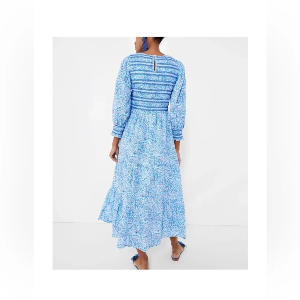 Pink City Prints Isabel Dress XS NWT Ornate Sky Blue Cotton Midi Smocked - Image 4