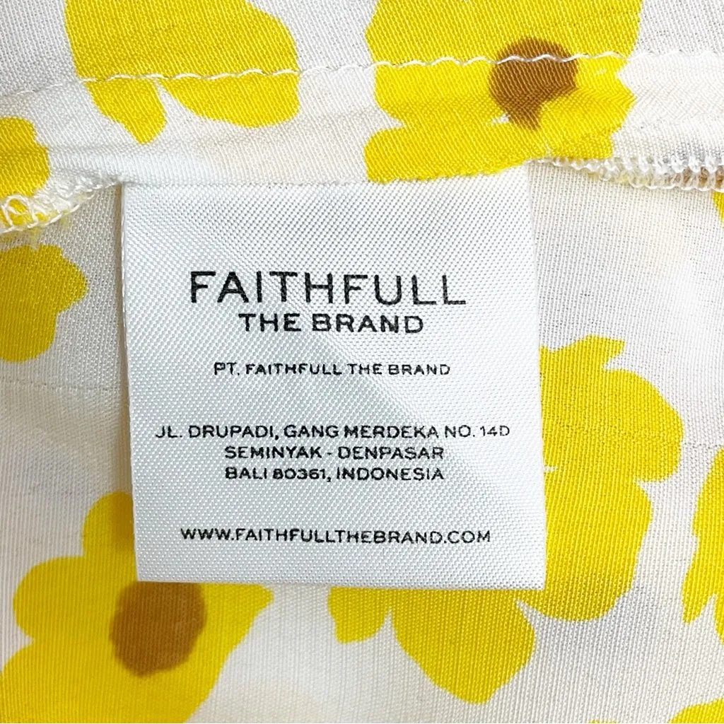 Faithfull the Brand Noemie Dress Size 8 US Yellow Floral Midi Ruffle Hem Smocked - Image 13