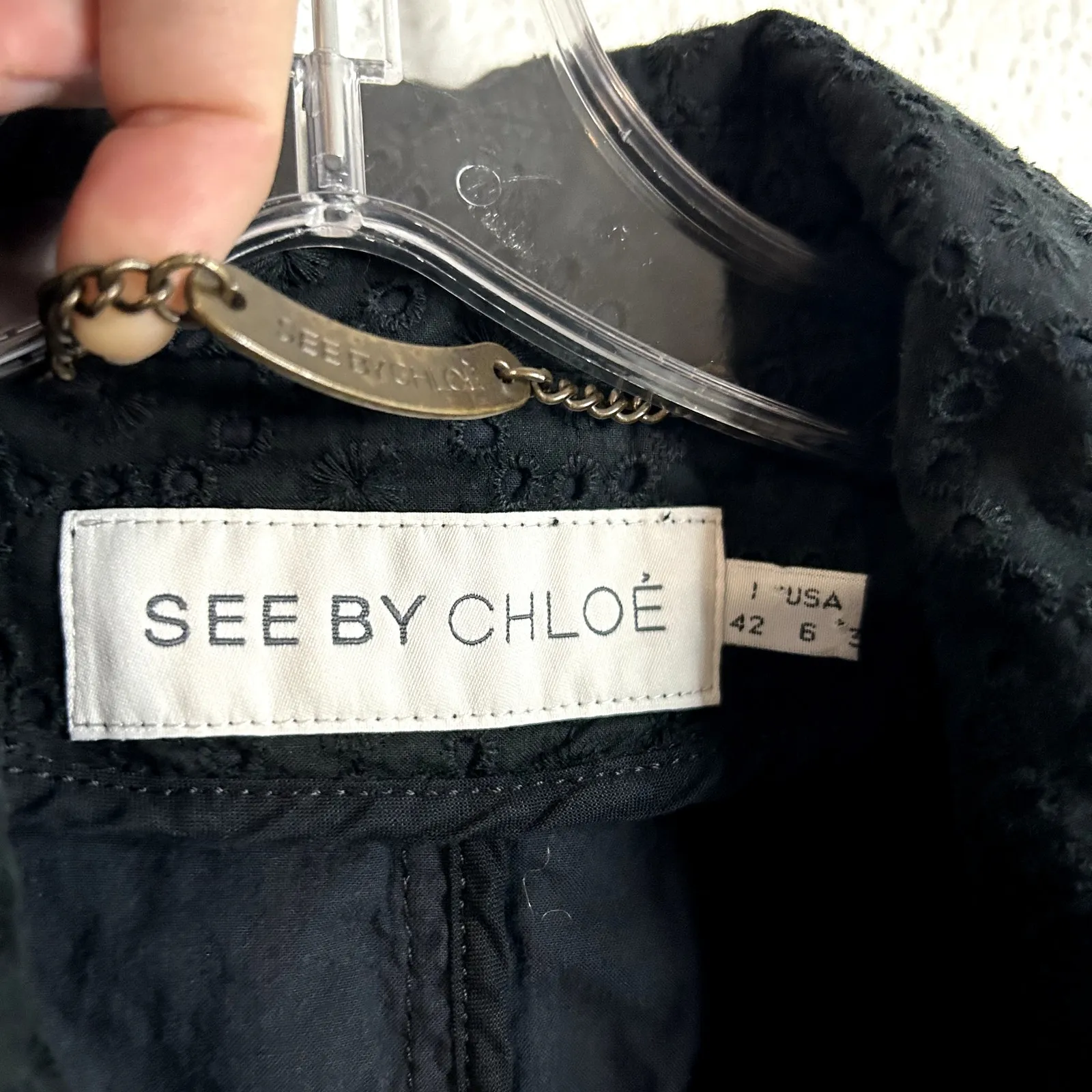 See by Chloe Eyelet Lace Peacoat Womens SIze 6 Black Cotton Twee Coquette Italy - Image 5