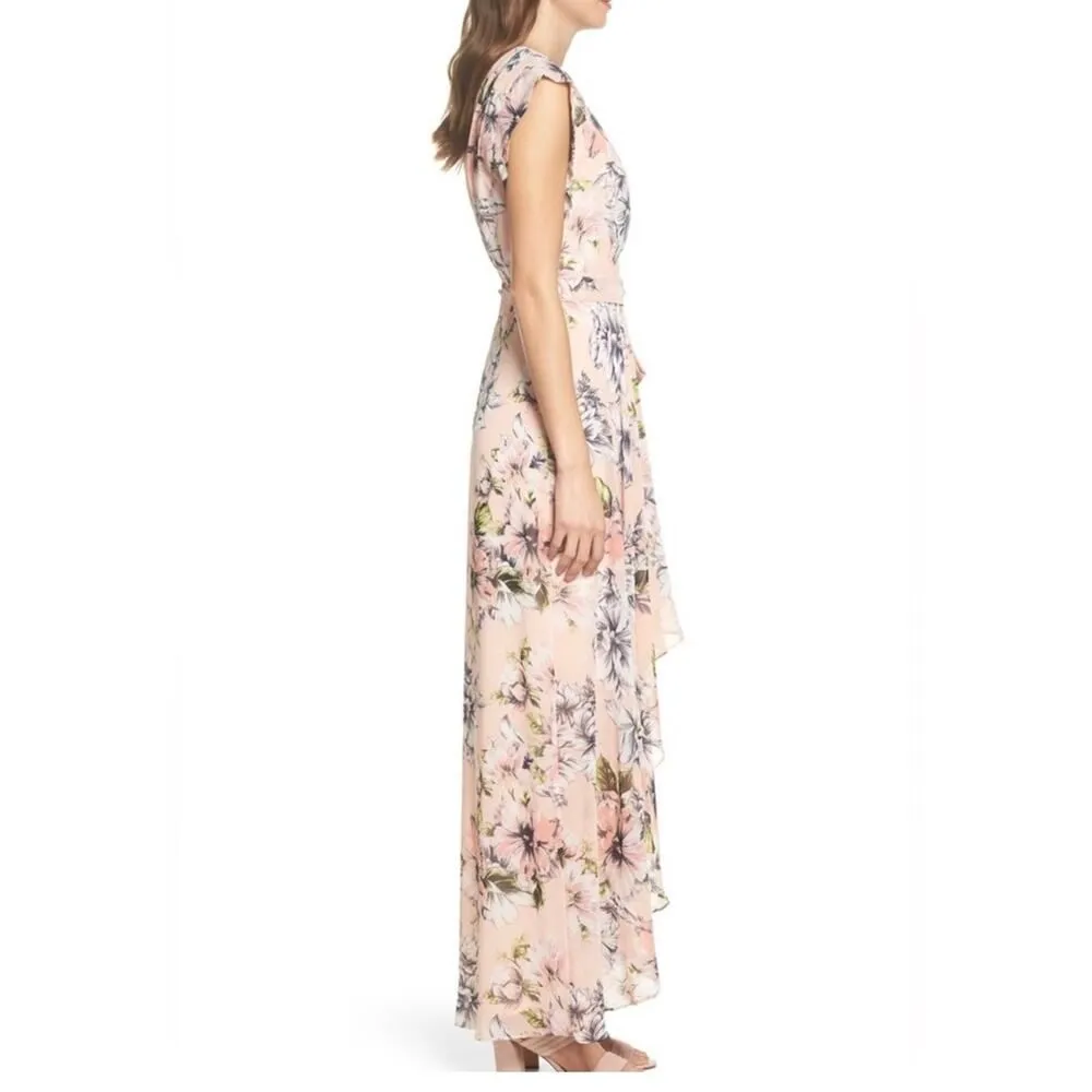 Eliza J Floral Ruffle High Low Short Sleeve Maxi Dress Women's 6 Pink NWT - Image 10