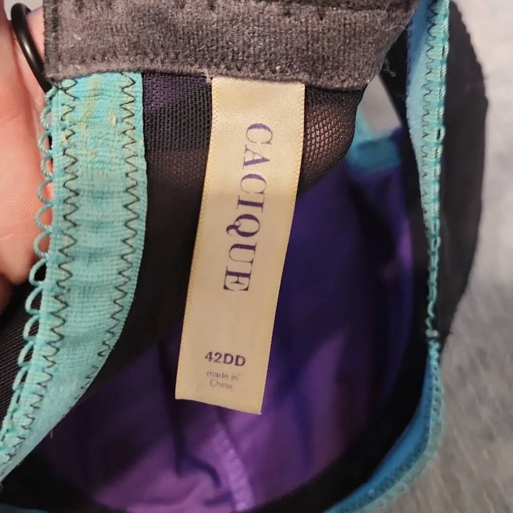 Cacique Lightly Lined French Balconette Bra Black Light Blue Purple Size 42DD - Image 3