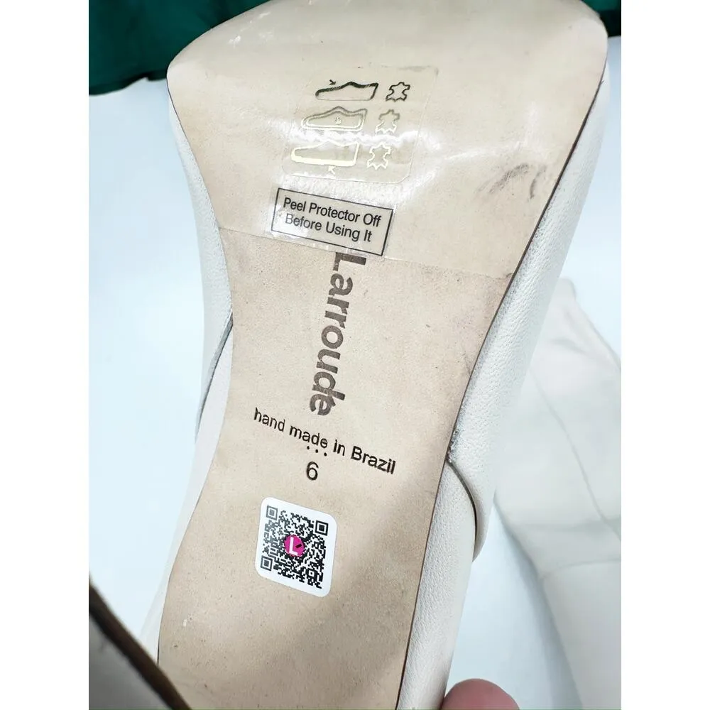 Larroude Kate Ivory Leather Stiletto Heel Pointed Toe Tall Boots Size 6 - Image 6