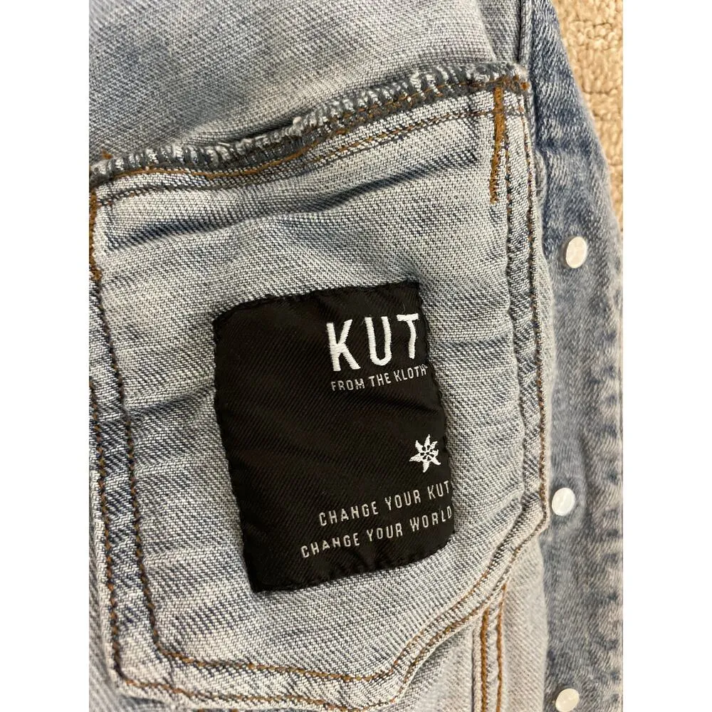 Kut From The Kloth Distressed Light Denim Wash Button Down Jacket L - Image 8