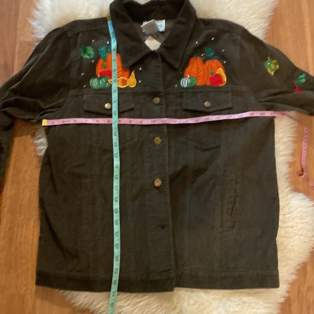 The Quacker Factory Autumn Corduroy Button Jacket Beaded Embroidered NWT Sz M - Image 10