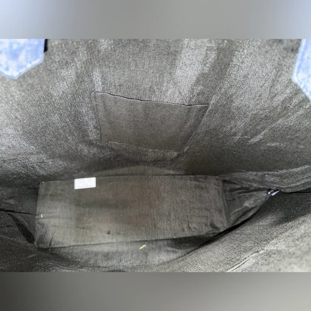 NEW Large Straw & Denim Shopping Tote Bag 19x14” - Image 5