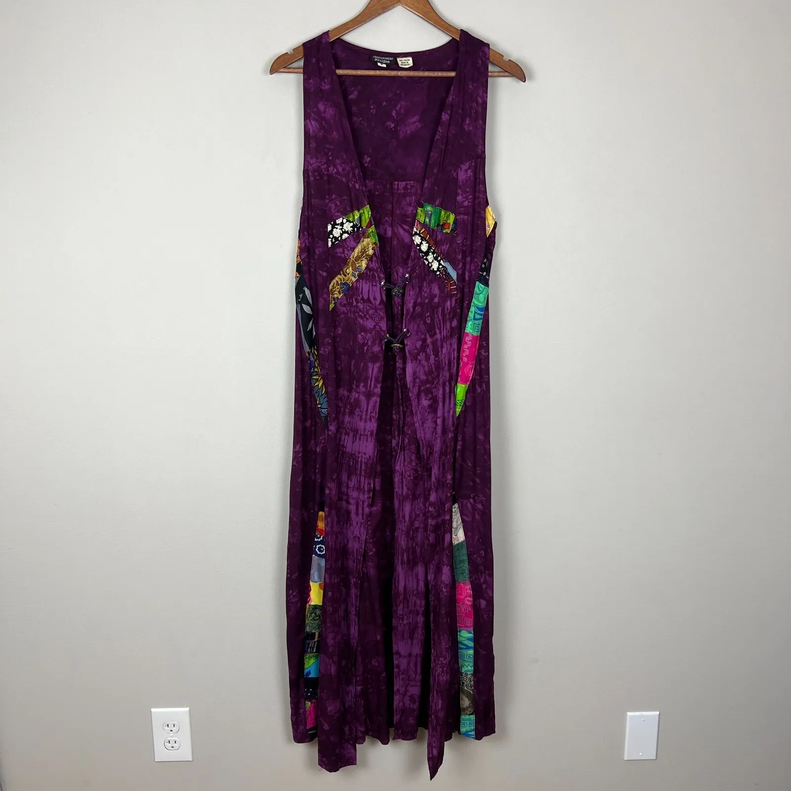 Nativewear Designs Duster Vest Women Medium Purple Tie Dye Boho Patchwork Unique - Image 13