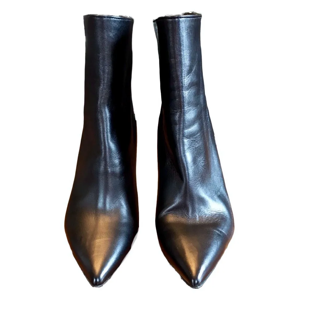 IDENTITA BLACK & WHITE ANIMAL PRINT BACK "CANDICE" STILETTO HEEL BOOTS (37) Size 7 - Image 6