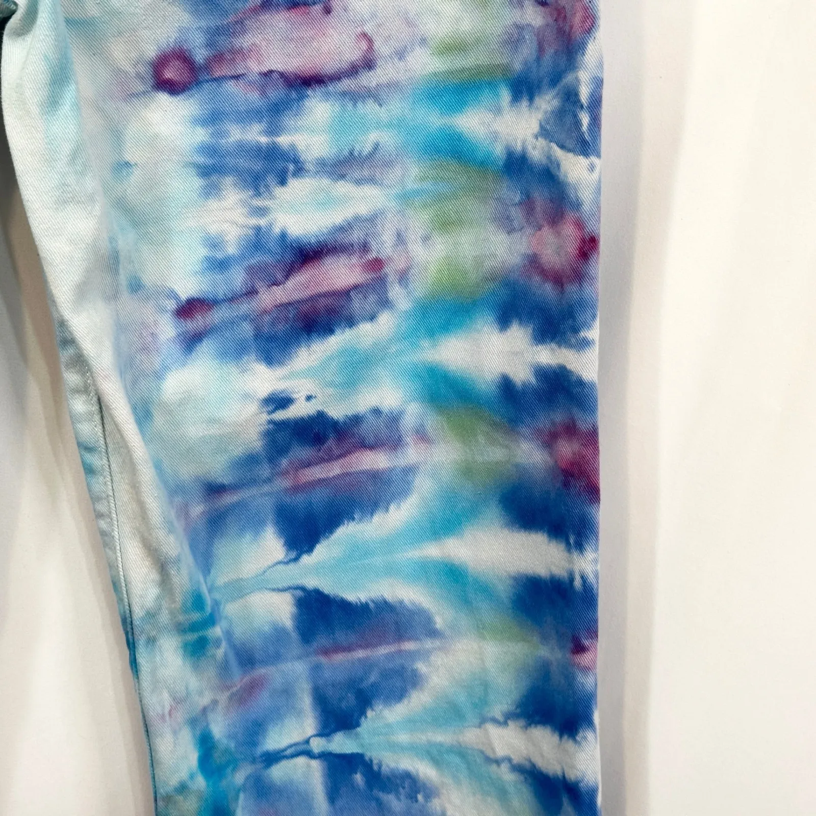 JUSTFAB Size 31 Crop Jeans Handmade Tie Dye Blue‎ Purple Ankle Raw High Rise 352 - Image 10