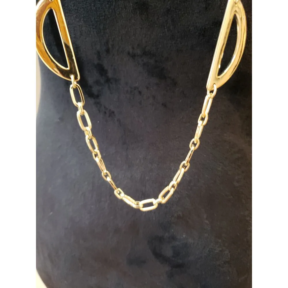 Gold Tone Geometric Long Chain Necklace Modern Minimalist Statement Jewelry - Image 3