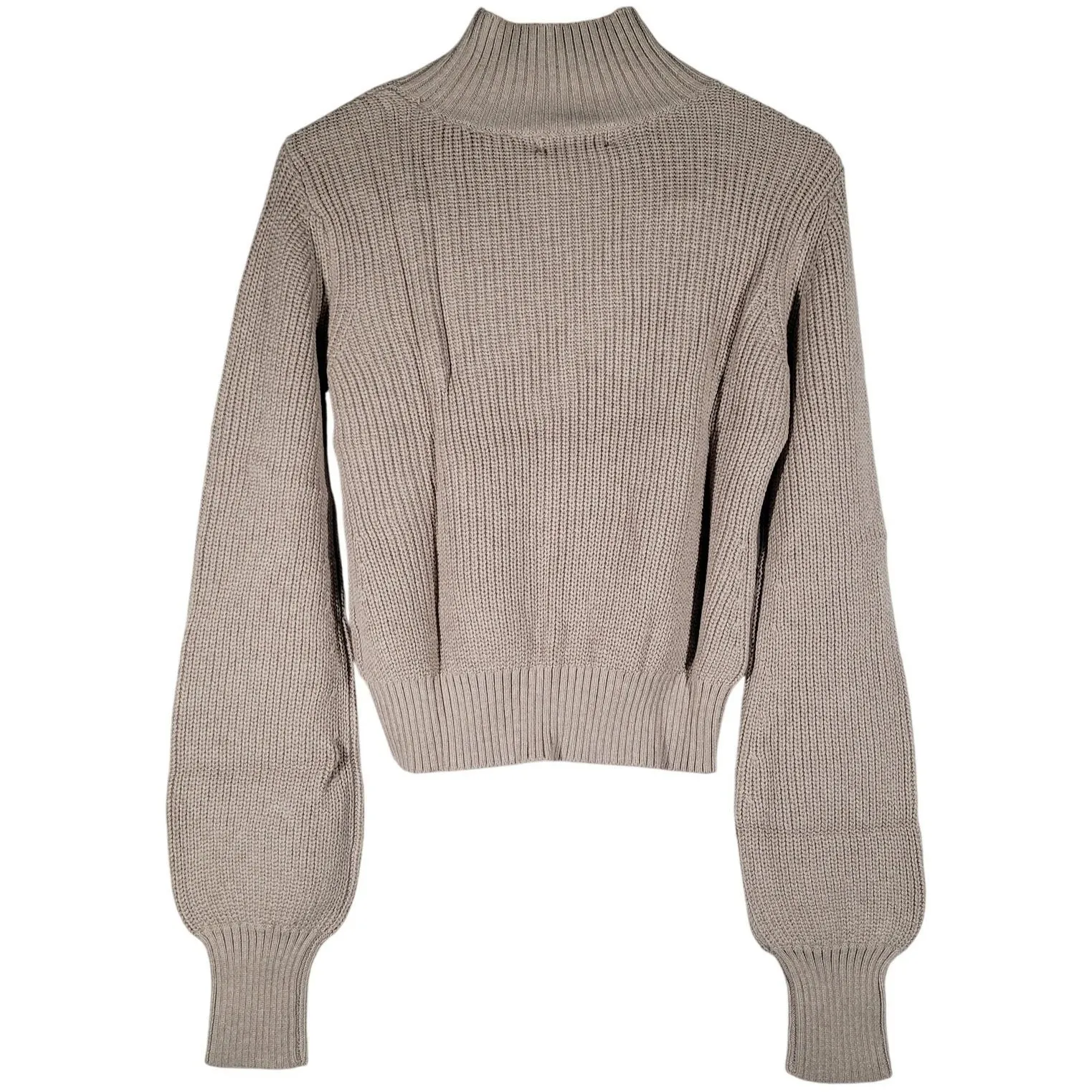 Billie The Label Amelia Sweater Ribbed Mock Neck Balloon‎ Sleeve Pumice Medium Tan - Image 2