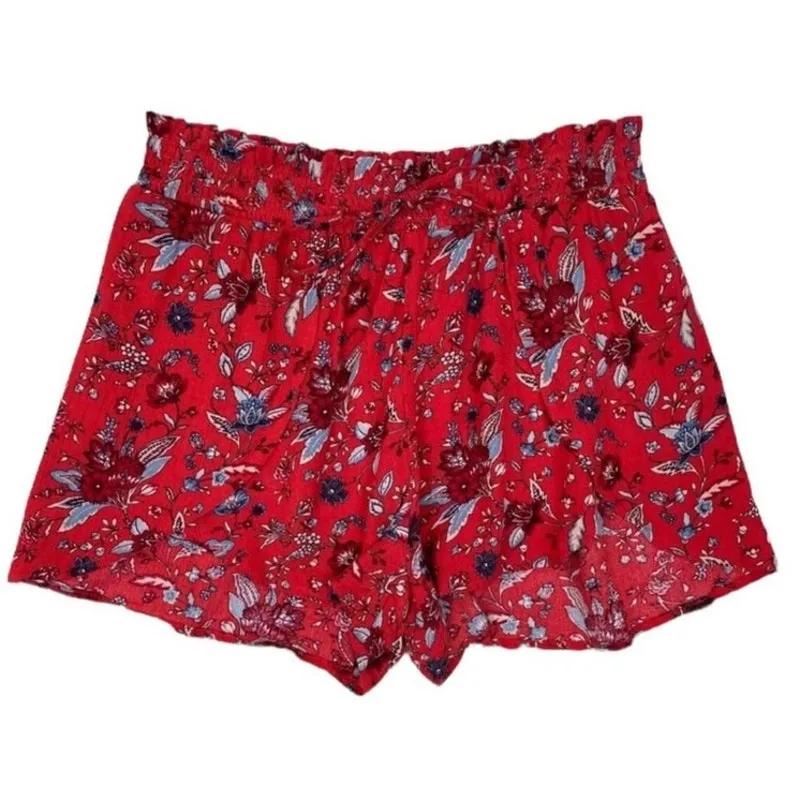 American Eagle Red Blue Floral Flutter Hem Pull-On Shorts Size M Casual - Image 15