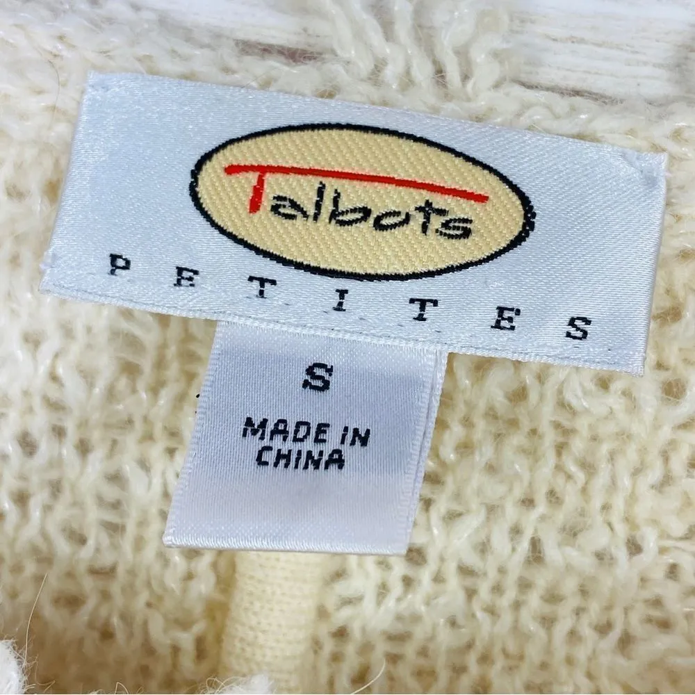 Talbots Boucle Alpaca Wool Fringe Hem Sweater Jacket Cream Button Front PS - Image 9
