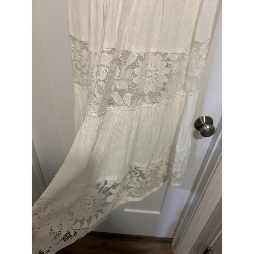 Signature By Robbie Bee White Lace Tank Boho Maxi Dress Stretchy Boho Size Small - Image 4