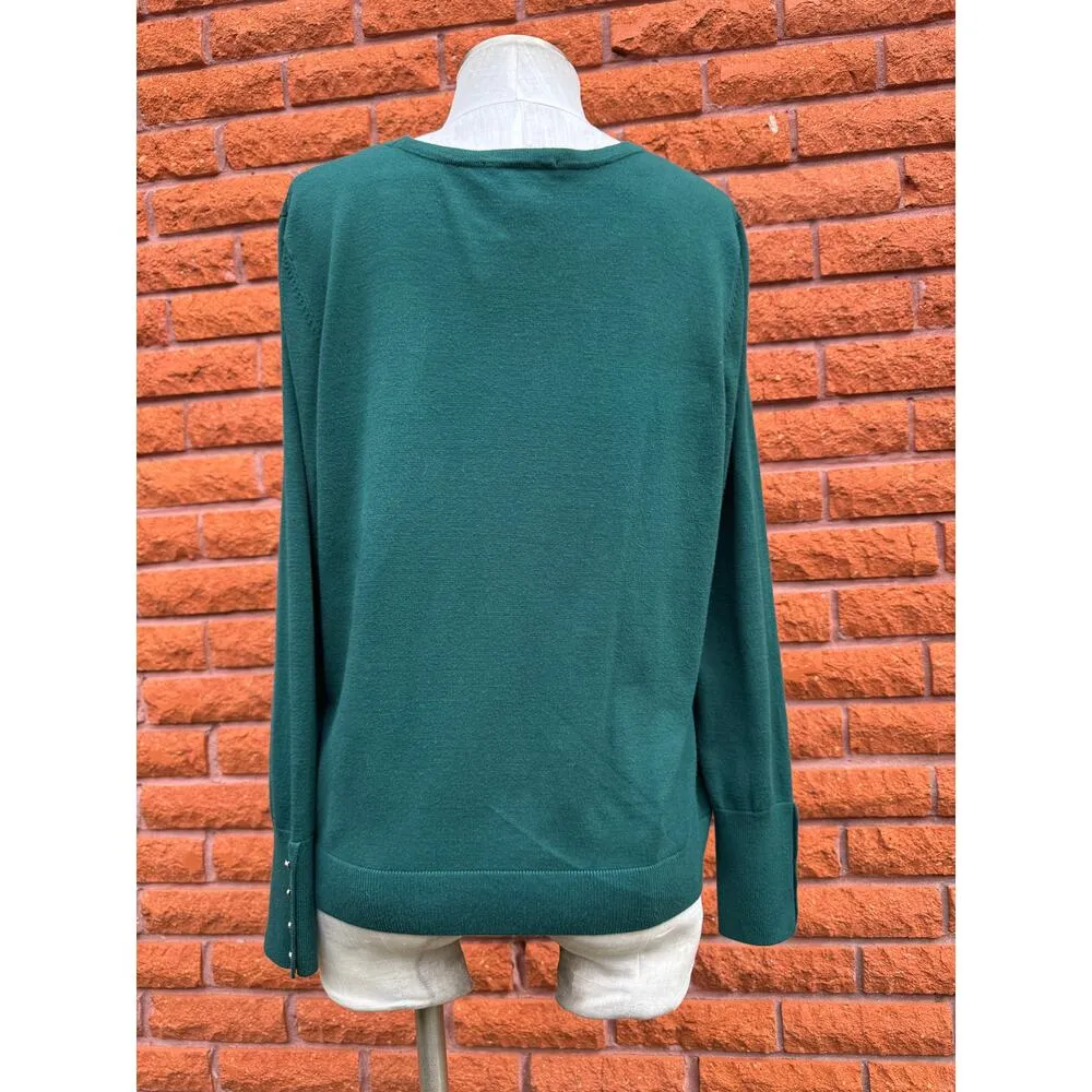 Investments jade green sweater with gold cuff detail women's large - Image 3