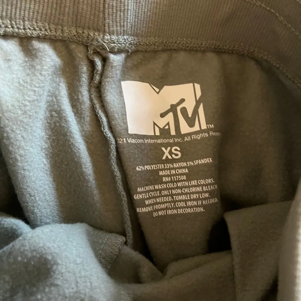 MTV Music Television Sweatpants Jogger Green Stretch Logo Drawstring Sz XS - Image 6
