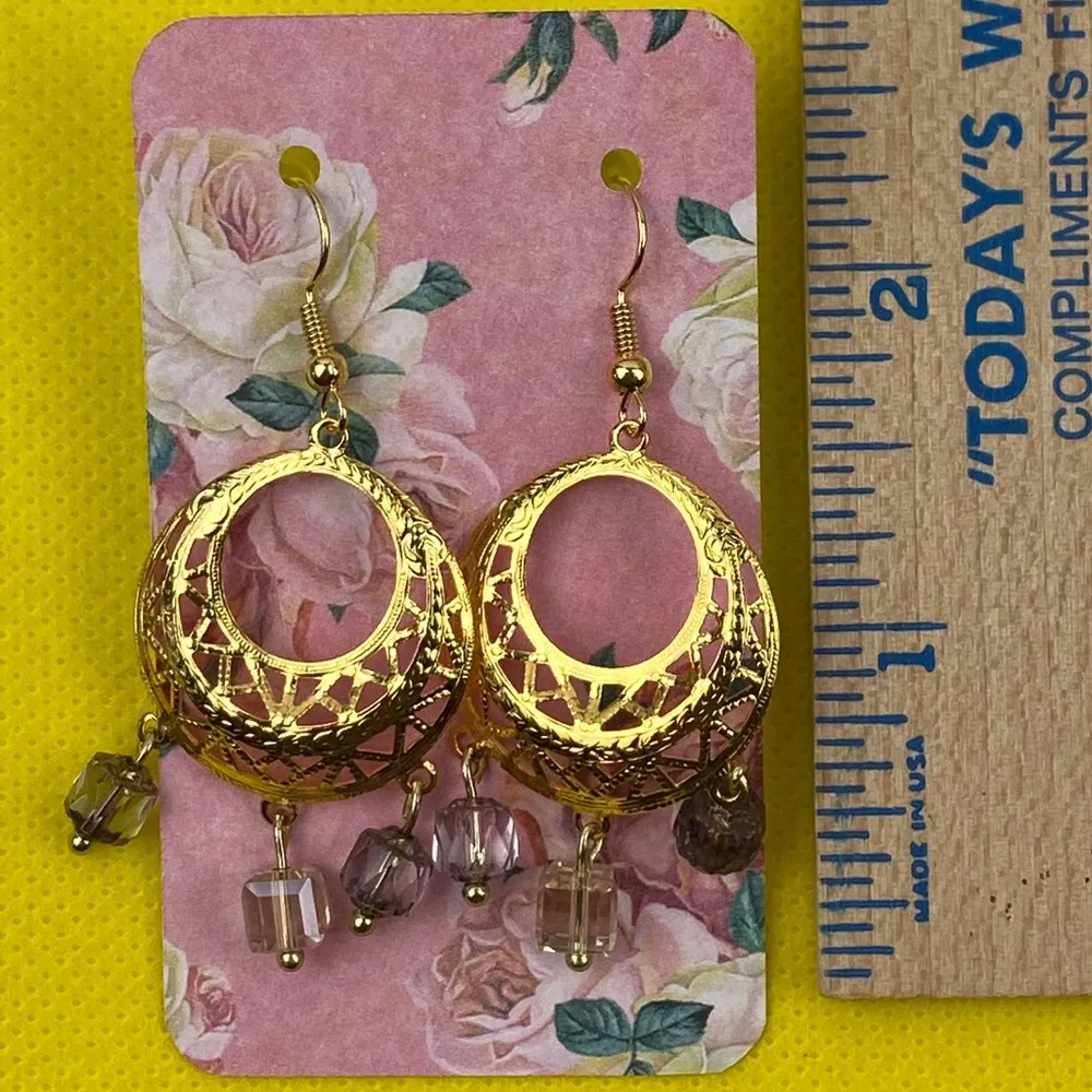 New 18K Gold Plated Beaded Dangle Pierced Earrings - Image 3
