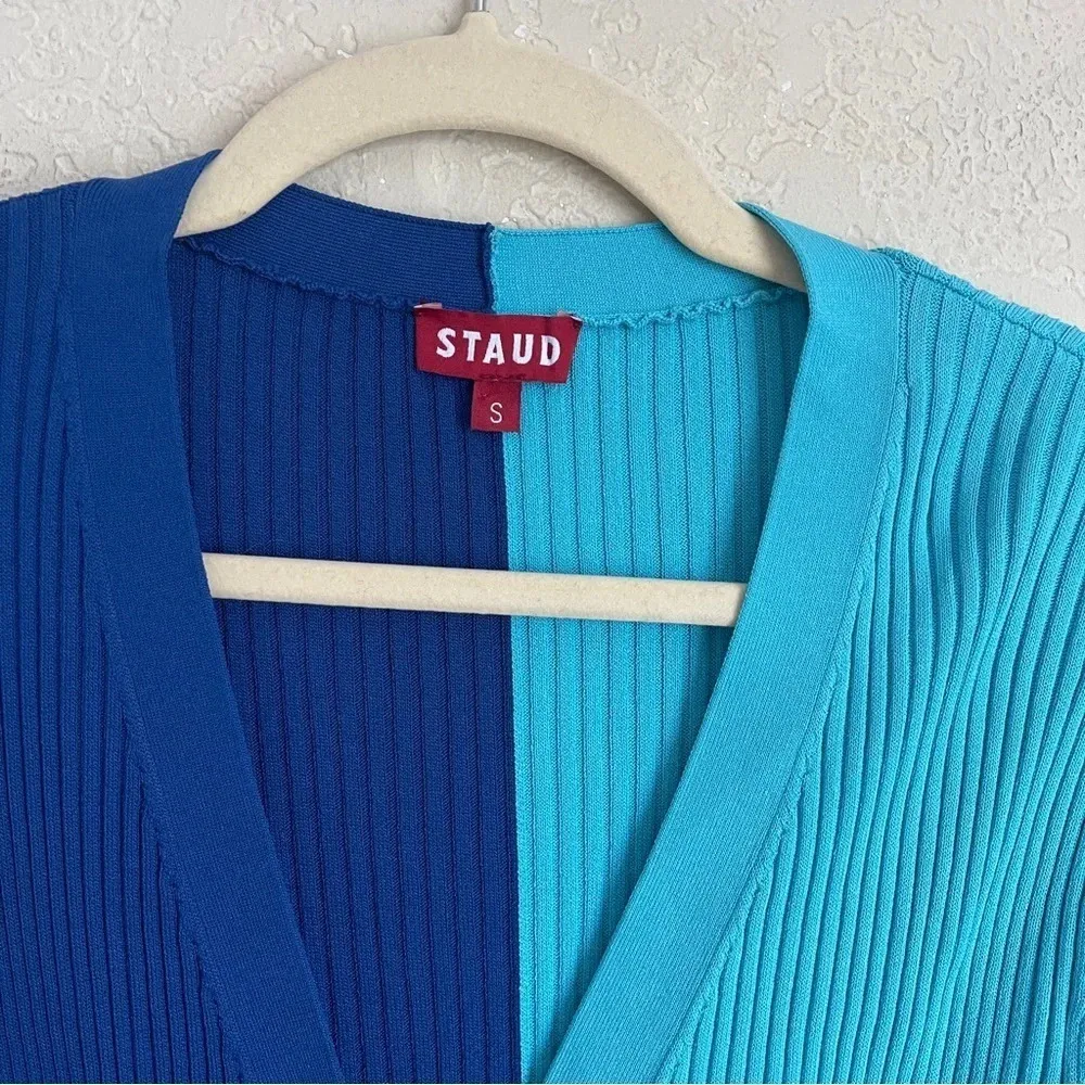 STAUD SHOKO SWEATER DRESS TWILIGHT LIGHT BLUE COLOR BLOCK RIBBED - Image 5