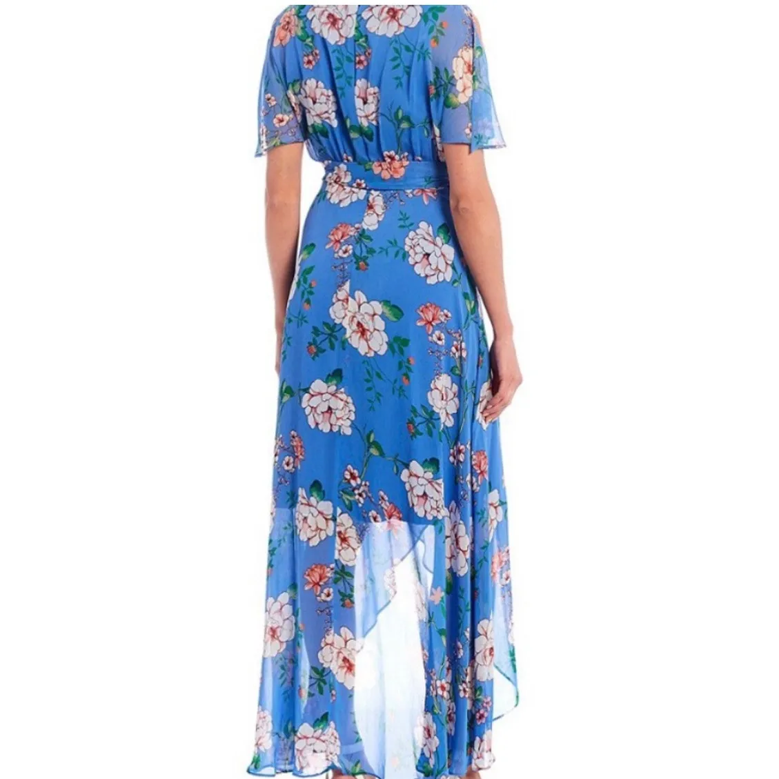 Jessica Howard Blue Floral Maxi Wrap Dress 14W Asymmetrical Ruffle Lined - Image 2