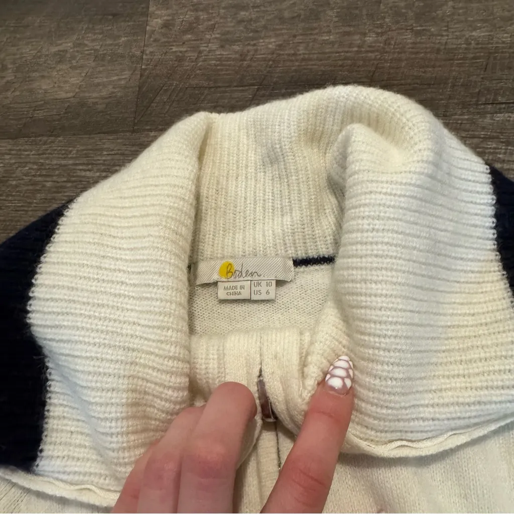 Boden Cream Wool Blend Zip Up Knit Sweater White Size 6 - Image 3