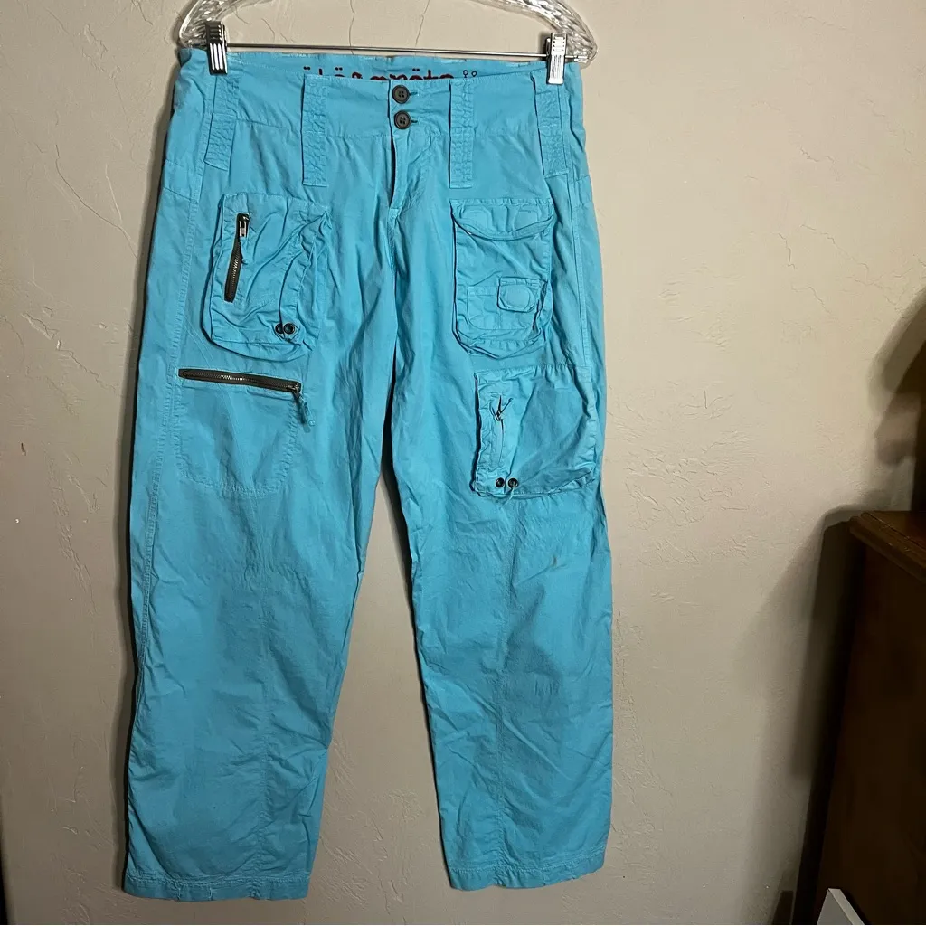 Pete & Greta by Johnny Was Unisex Utility Cargo Teal Blue Pants Size 4 - Image 2