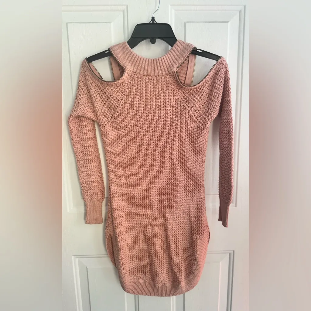 GUESS G by Guess blush Pink Knit Sweater Dress XS Cold Shoulder Zipper Detail - Image 5