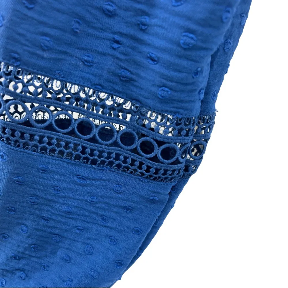 Lane Bryant royal blue long sleeve 16 Swiss dot v-neck top popover cutout detail - Image 3