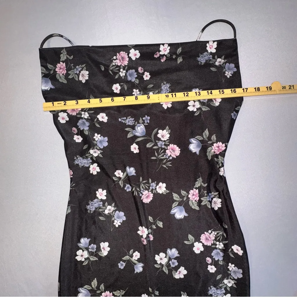 IRIS • Black Silky Floral Bodycon Size Med. Y2K 90s Slip Dress Grunge Glam Punk - Image 9