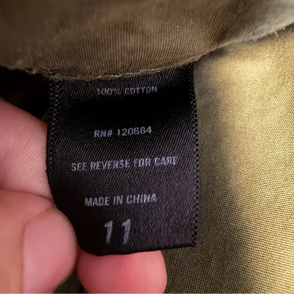 Hot Topic Green Cargo Work Pants womens size 11 wide leg 100% cotton military - Image 8