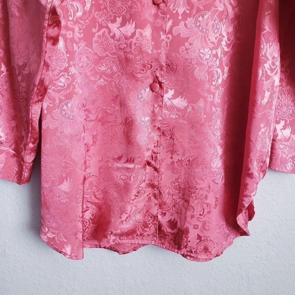 VINTAGE Gold Label Victoria's Secret Pink Satin Buttondown Sleep Shirt - Image 2