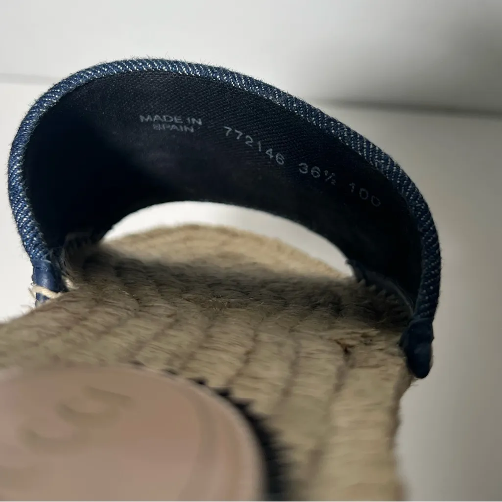 Gucci GG Blue Denim Rhinestone Glitter Slip On Espadrille Slide Sandals - Image 15