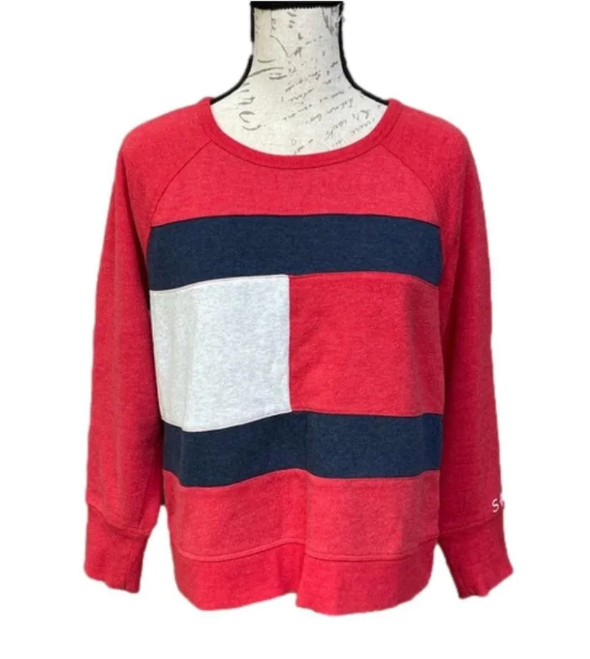 TOMMY Hilfiger Sport sweatshirt sweater cropped Red Sz L - Image 2