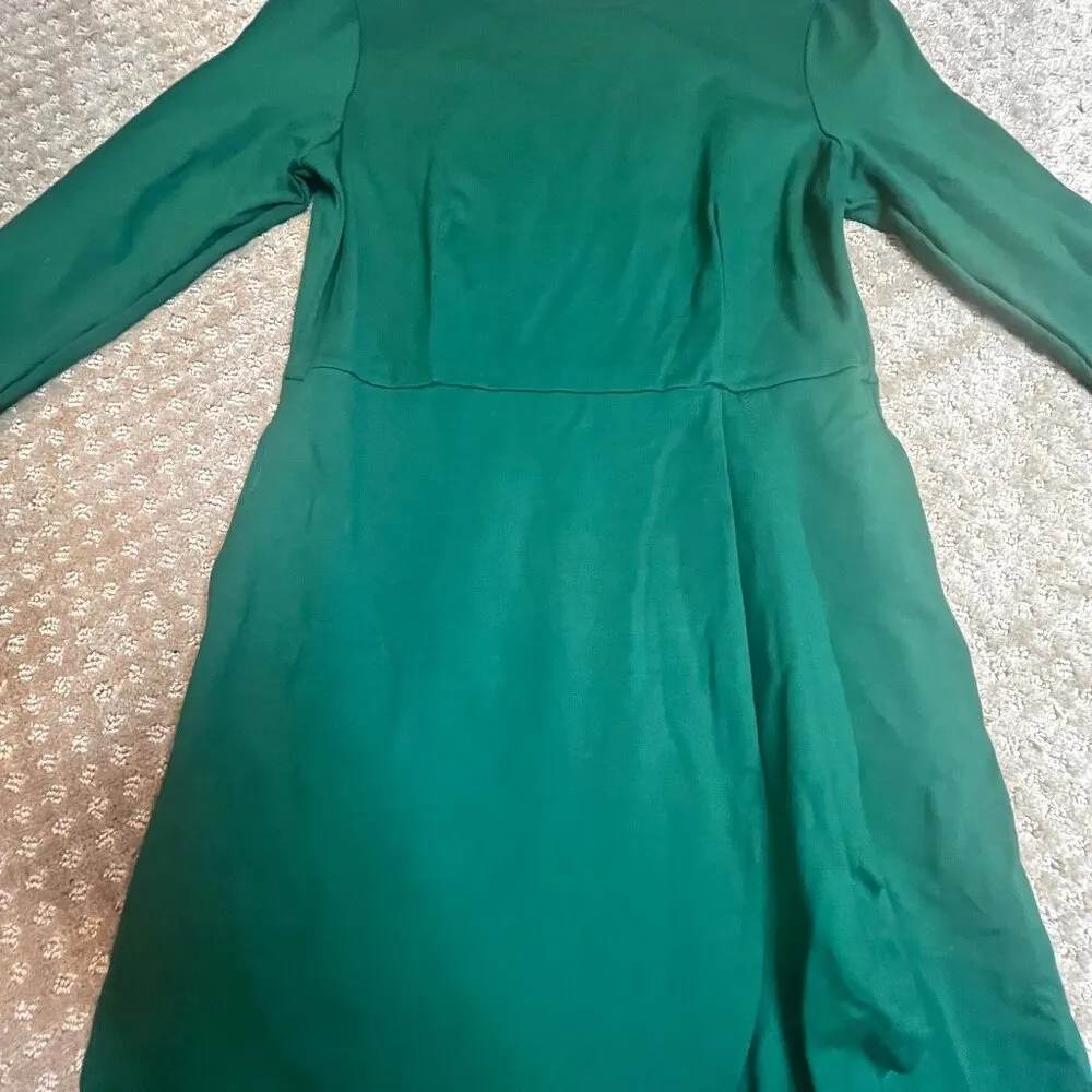 J. Jill Ponte Knit Green Dress Pullover Wrap Ruffle Modest Workwear Career SZ XS - Image 3