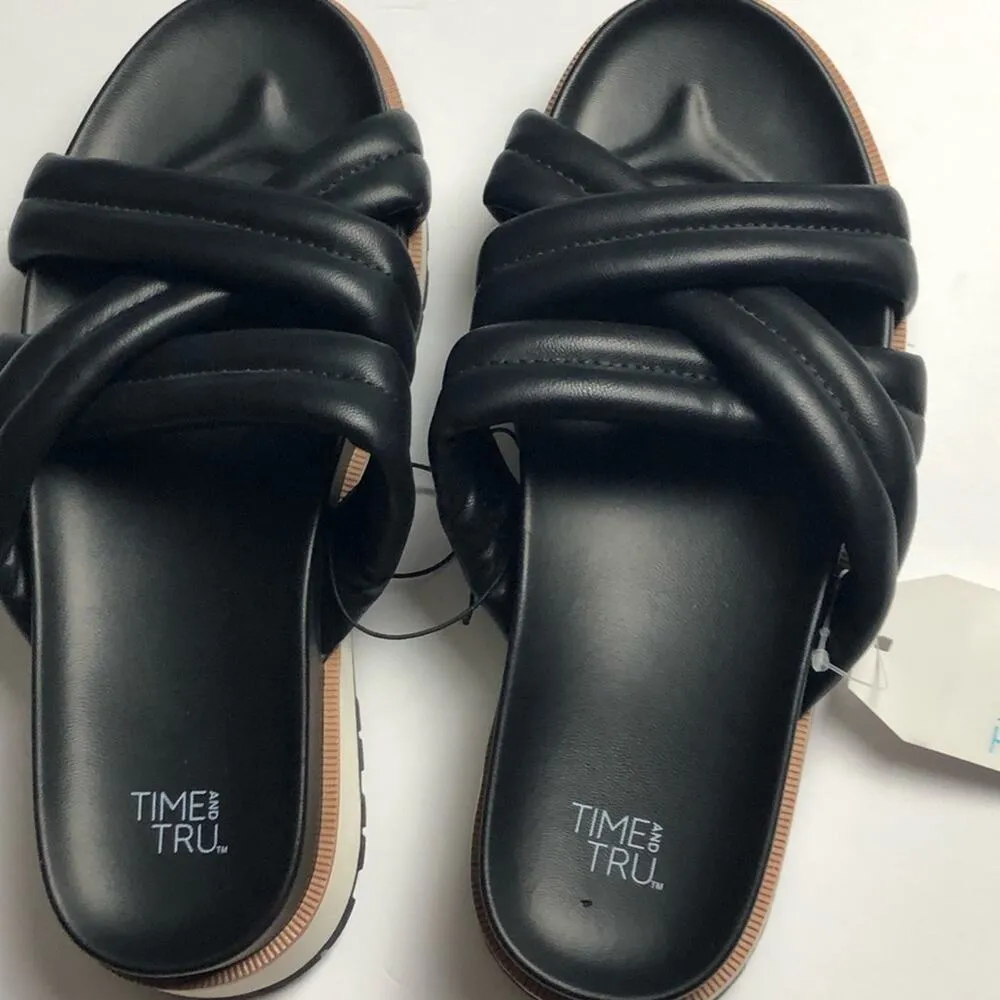 Time and Tru Women's Cross Strap Black Sandals Sz 6 - Image 10