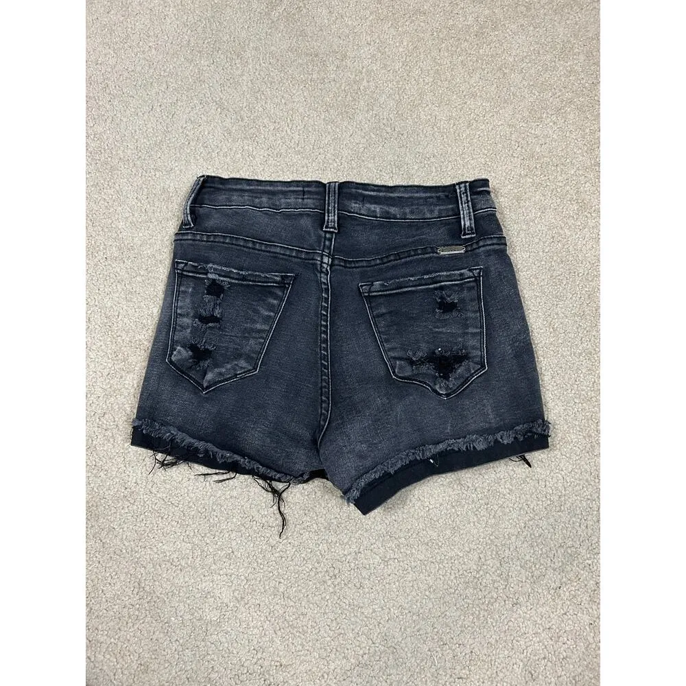 Kancan Kayla High Rise Frayed Hem Distressed Denim Cut Off Shorts Size S Black - Image 2