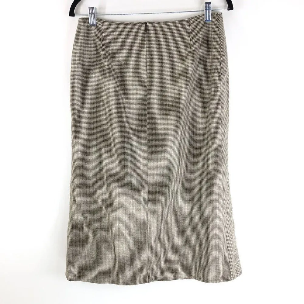Philippe Adec Skirt Ruffle Wool Houndstooth Lined Beige Brown Size 6 Tan - Image 2