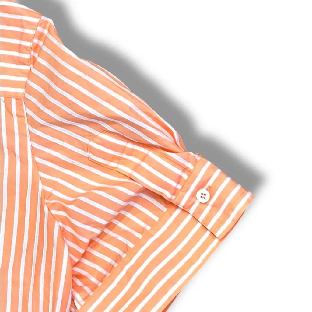 Bogner Shirt Womens XL (12) Button Up Short Sleeve Orange/White Stripe Golf Orange - Image 4