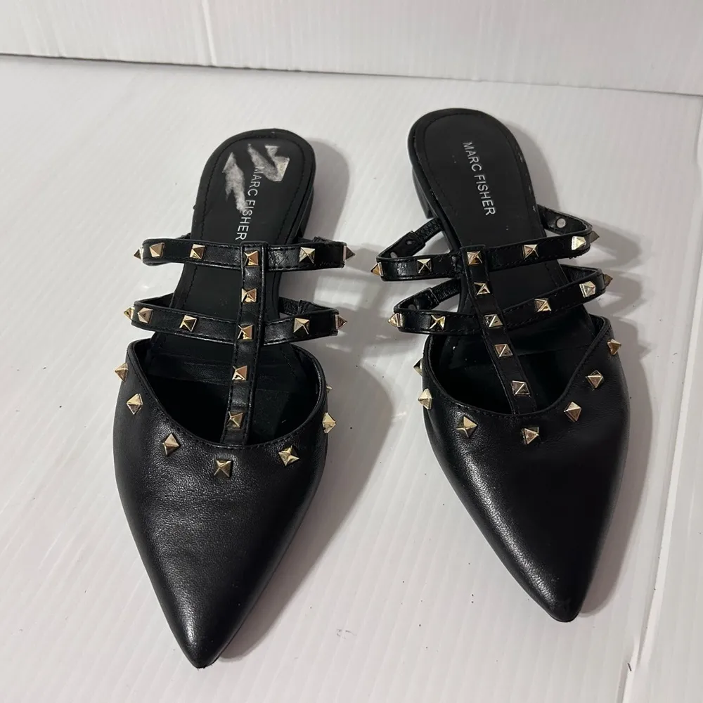 Marc Fisher black pointy slide on flat shoes women size 7 M - Image 5