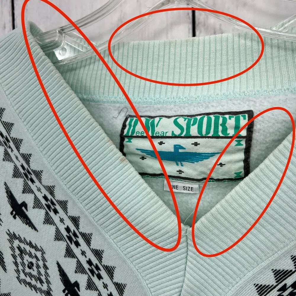 VINTAGE 80's Bee Wear Sport One Size Pastel Mint Green Native 3/4 Sleeve Sweater Size L - Image 5