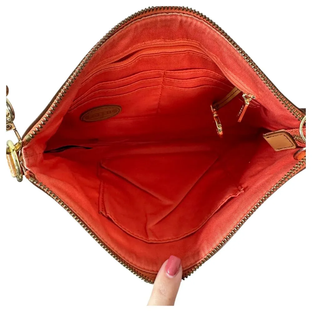 Fossil Coated Canvas Leather Trim Neutral Stripe Crossbody Clutch Purse - Image 3