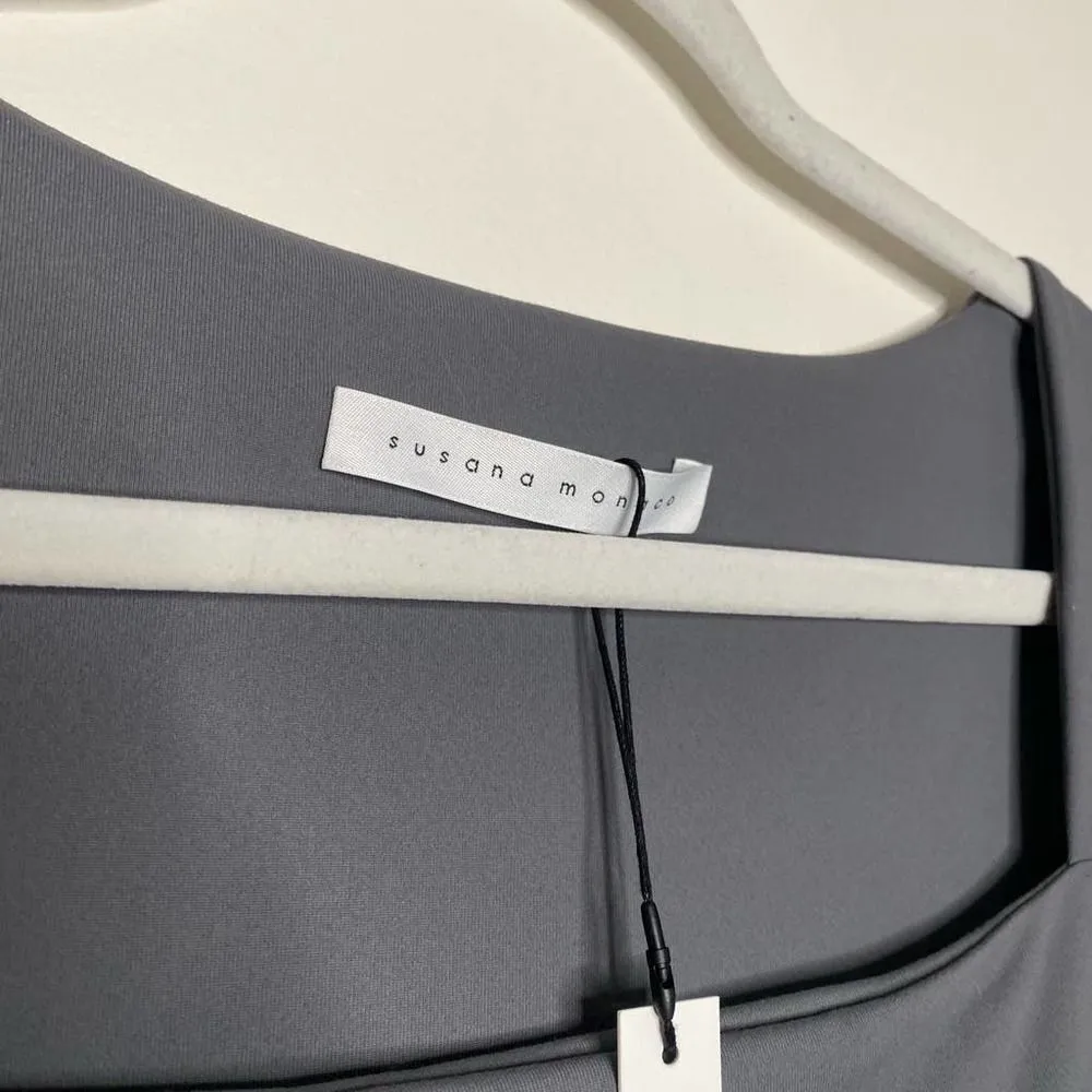 Susana Monaco Fitted Tulip Hem Long Sleeve Asymmetric Dress Mini Small Gray - Image 4