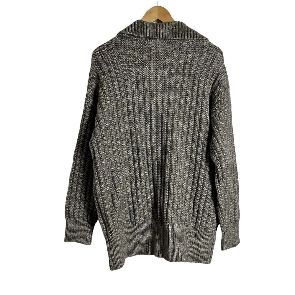 Intermix Gray Brown Carlyle Oversized Cable Knit Wool Cardigan Sweater Size S - Image 6