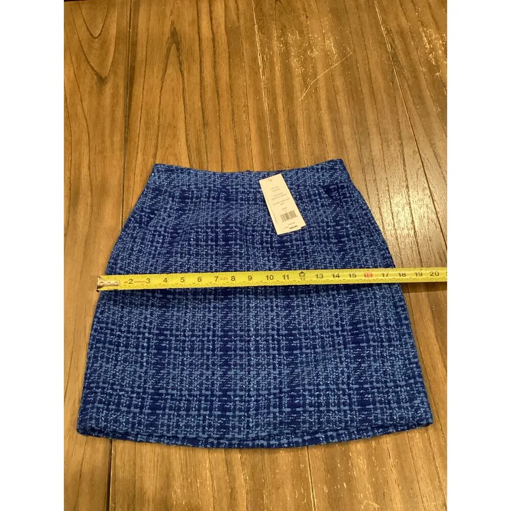French Connection Azzurra Tweed Plaid Mini Skirt Blue NWT MSRP $98 size 2 - Image 3