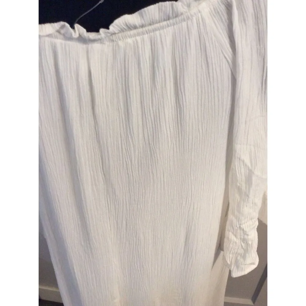 NAIF NWOT S womens white faux button front dress summer spring 3/4 sleeves - Image 4