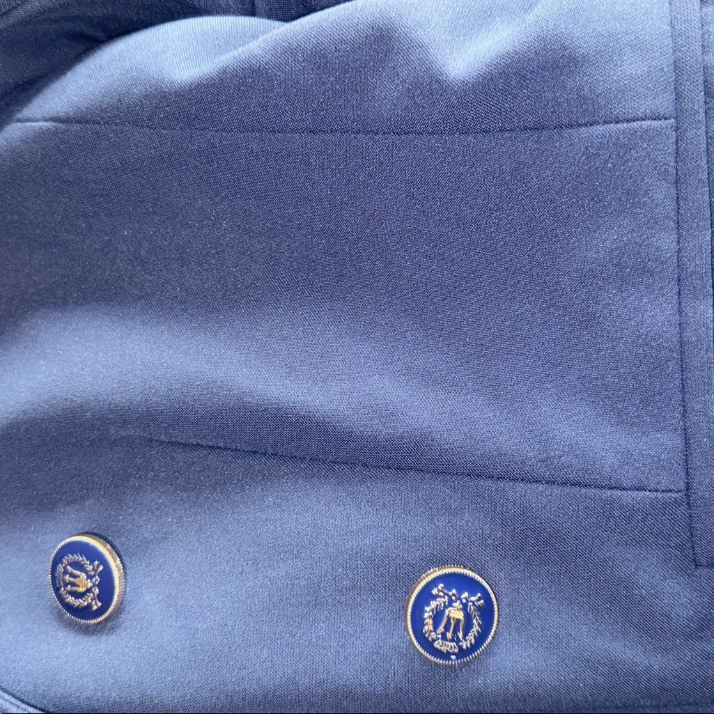 NWOT aqua  ruched sleeve blazer NAVY Military Style Embellished Button - Image 5