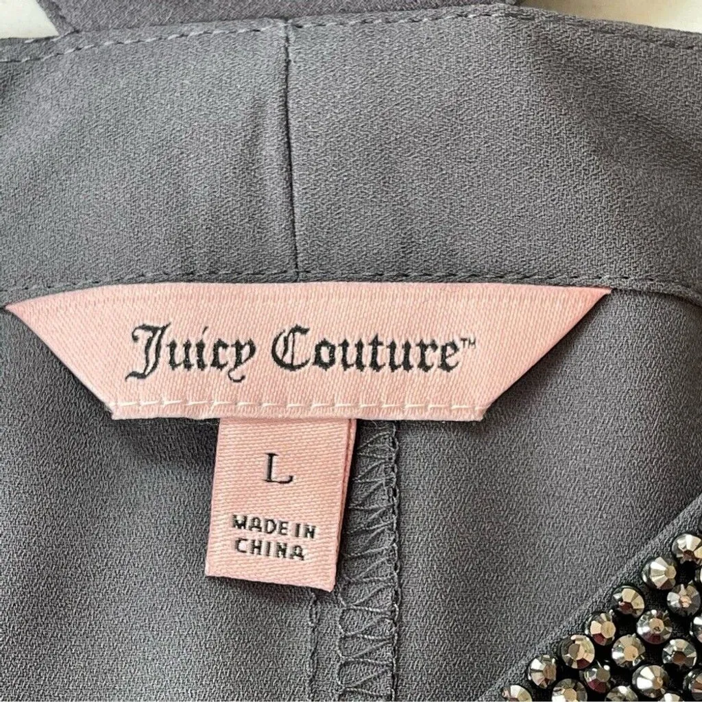 Juicy Couture Gray Shoulders Cut outs V-Neck Top with rhinestones Sz L - Image 13
