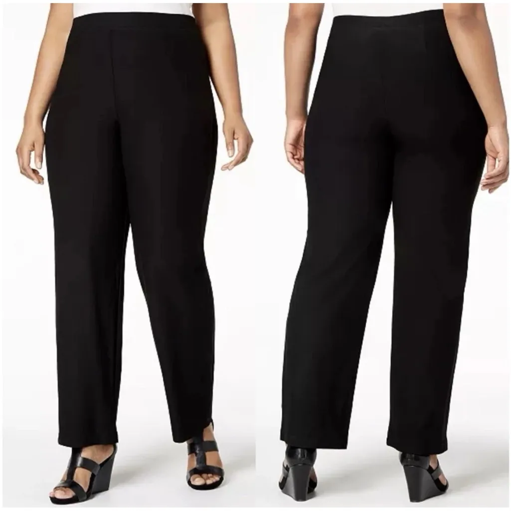 EILEEN FISHER System Washable Pants Black Crepe Pull On Elastic Waist Sz 3X Plus - Image 2