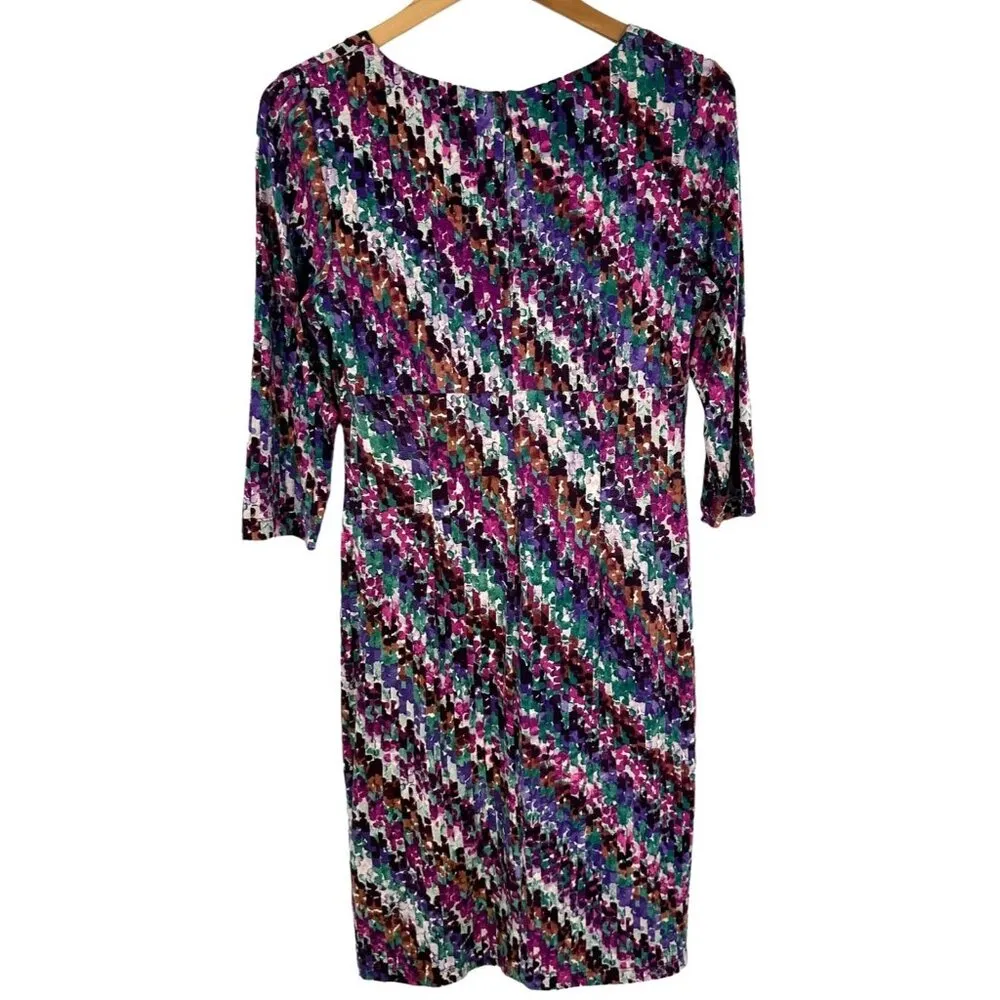 NEW David Meister Multicolor Abstract Print Rayon Jersey V-Neck Dress Size 10 - Image 6