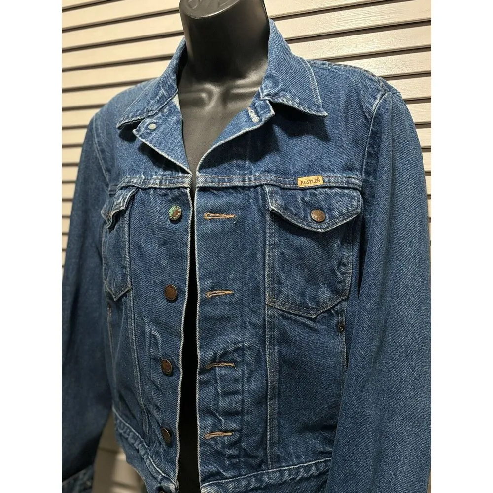 Rustler Women's Jean Jacket Short‎ Dark Wash Denim Size Small Button Up - Image 2